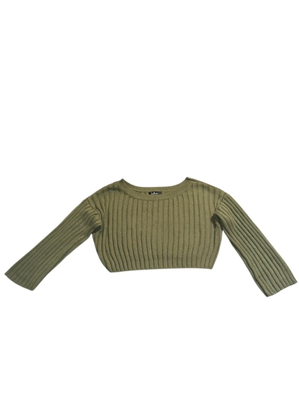 Lulus XS Olive Green Ribbed Cropped Sweater Fitted Knit Top Cozy Fall Basic